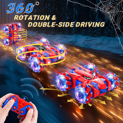 Punieayi Spider RC Car side view showing dual-sided stunt capability.