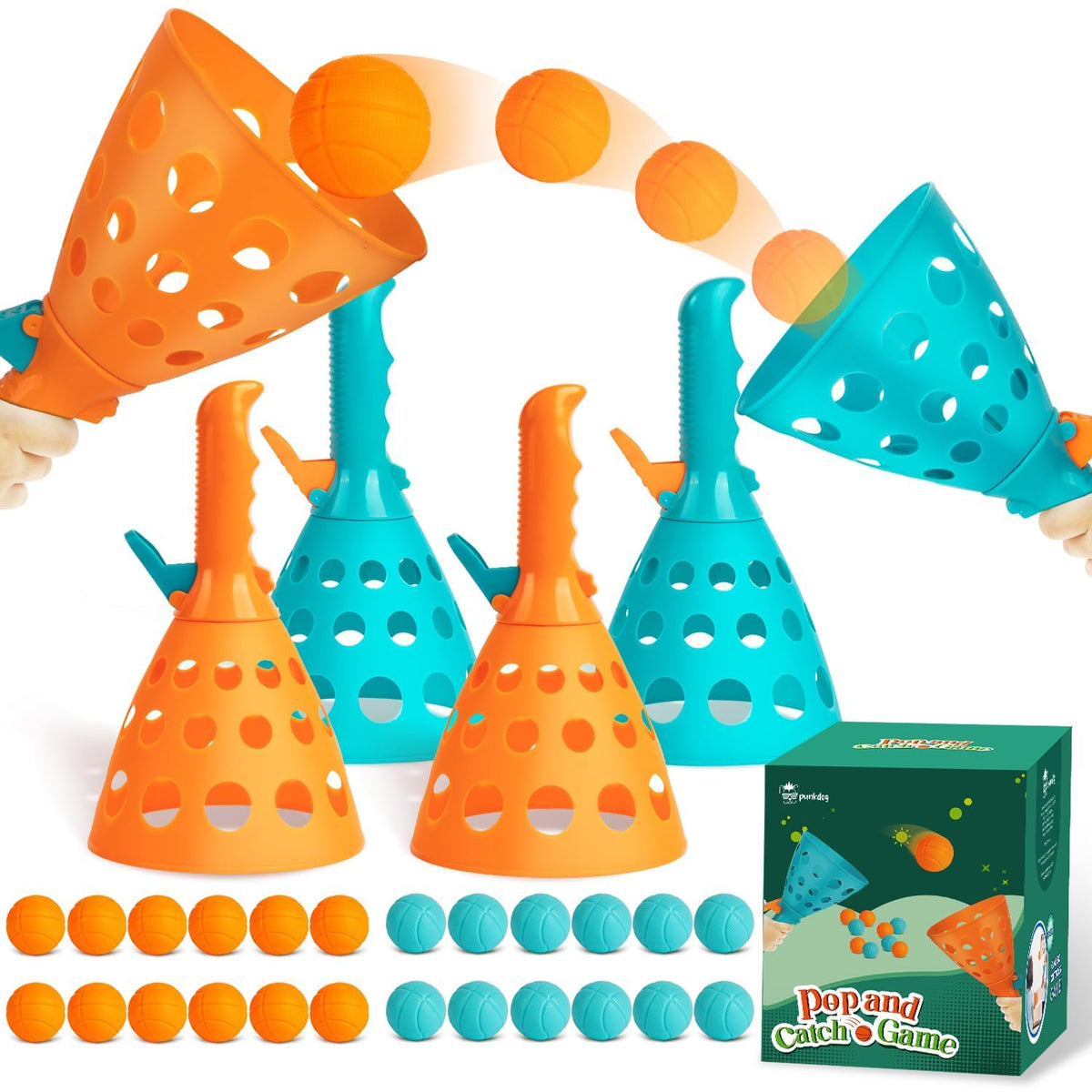punkdog Pop and Catch Ball Game ball in action for backyard fun and hand-eye practice.