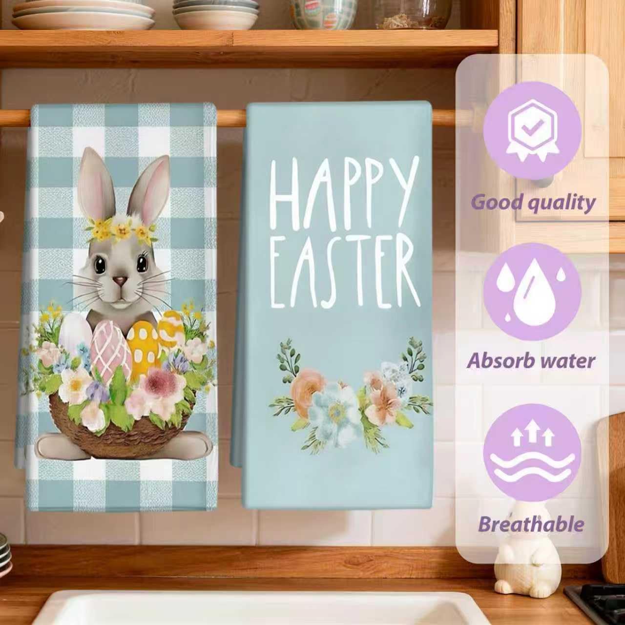 Puomue Easter kitchen decor towels brighten spaces during daily cleaning.