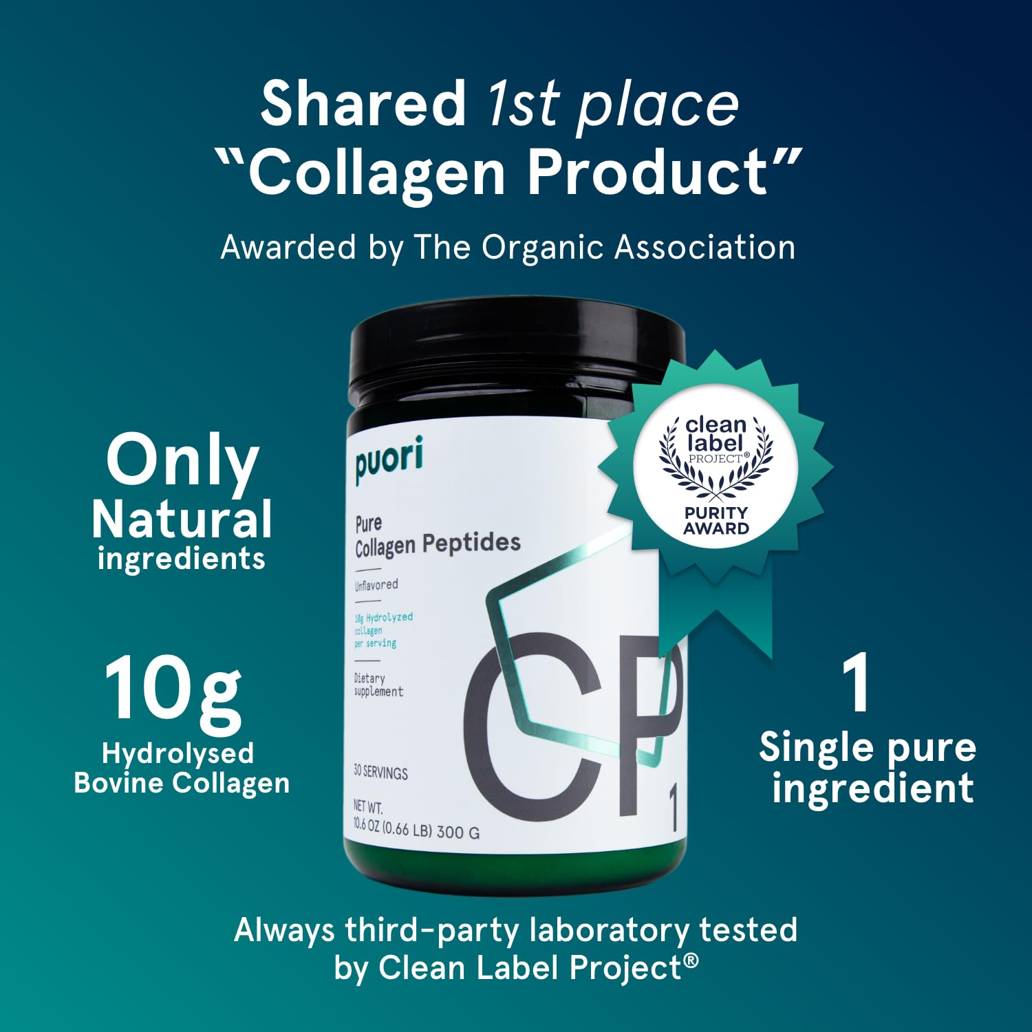 Puori Pure Collagen Peptides scoop; precise measure for easy mixing