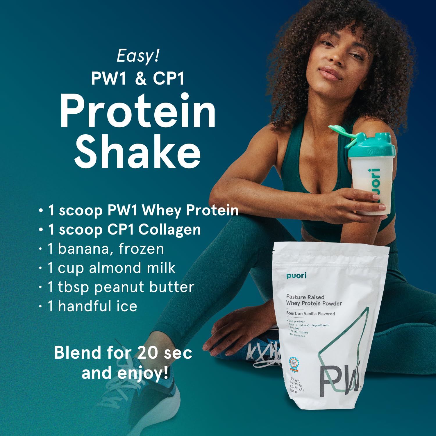 Puori PW1 shake with almond milk after workout supports muscle recovery