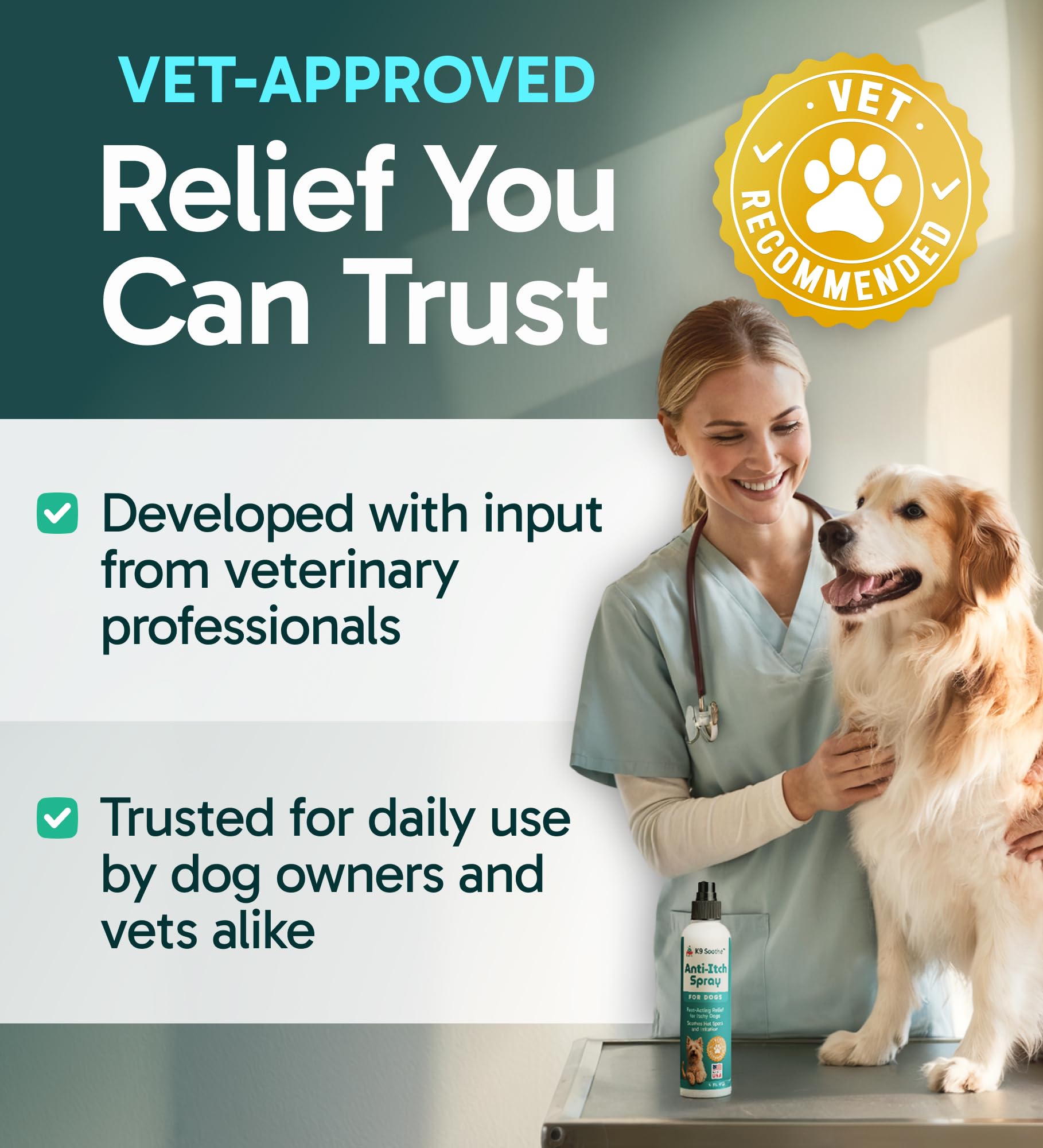Pup Labs K9 Soothe label close-up communicates safe, all-natural dog skin treatment.