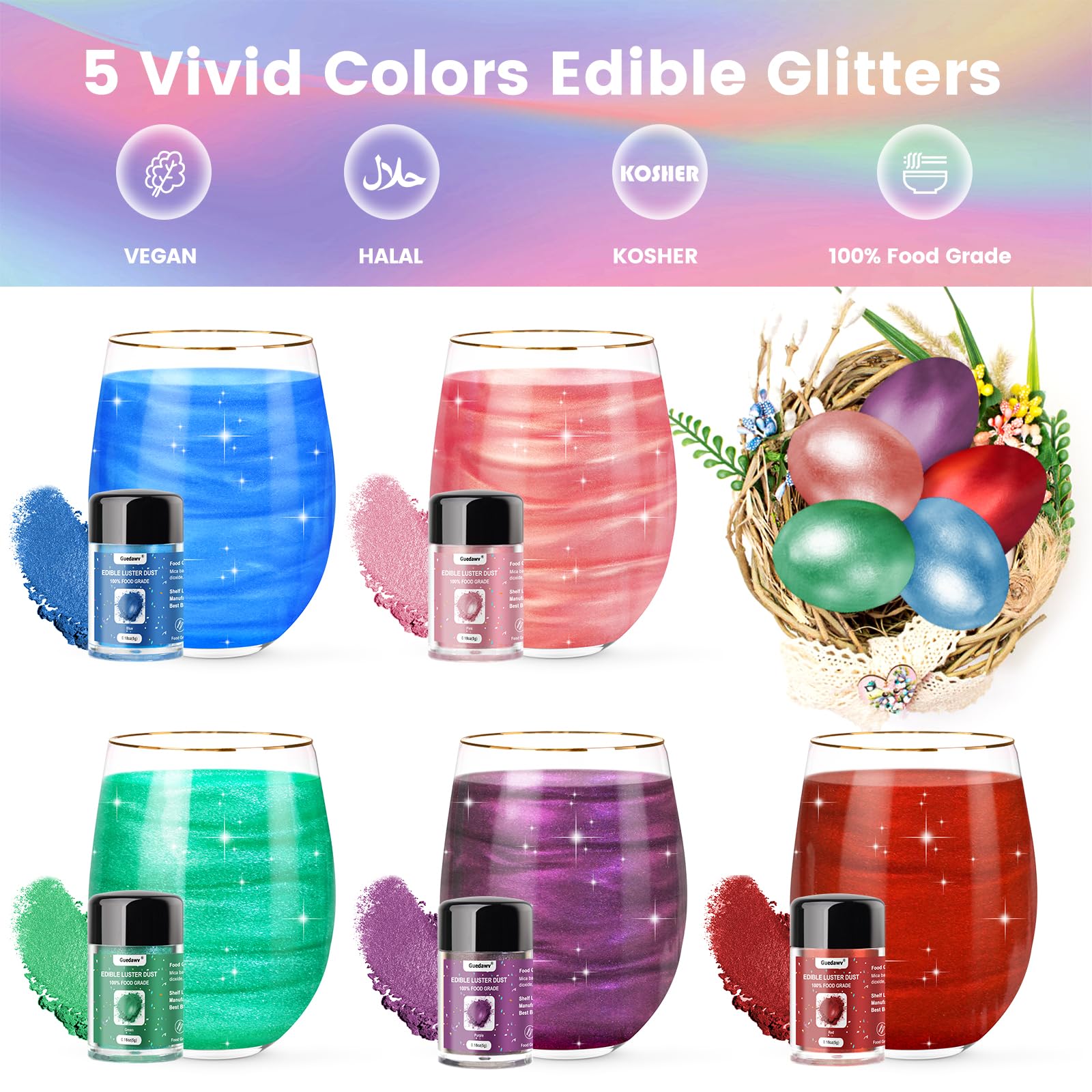 PUPKOLI pink edible glitter enhances desserts and drinks with sparkling color.