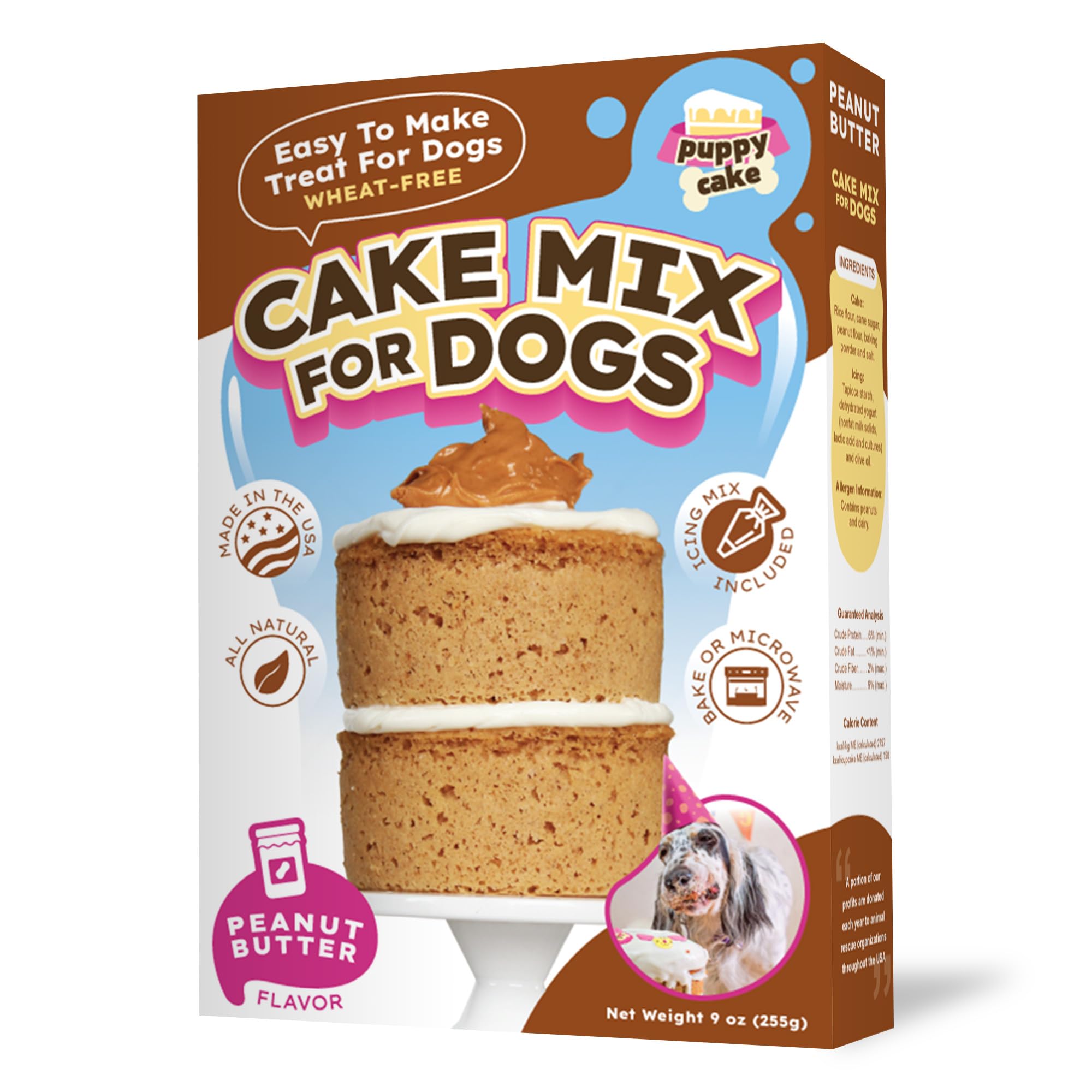 Puppy Cake icing for dog birthday cake adds a finishing sweet touch.