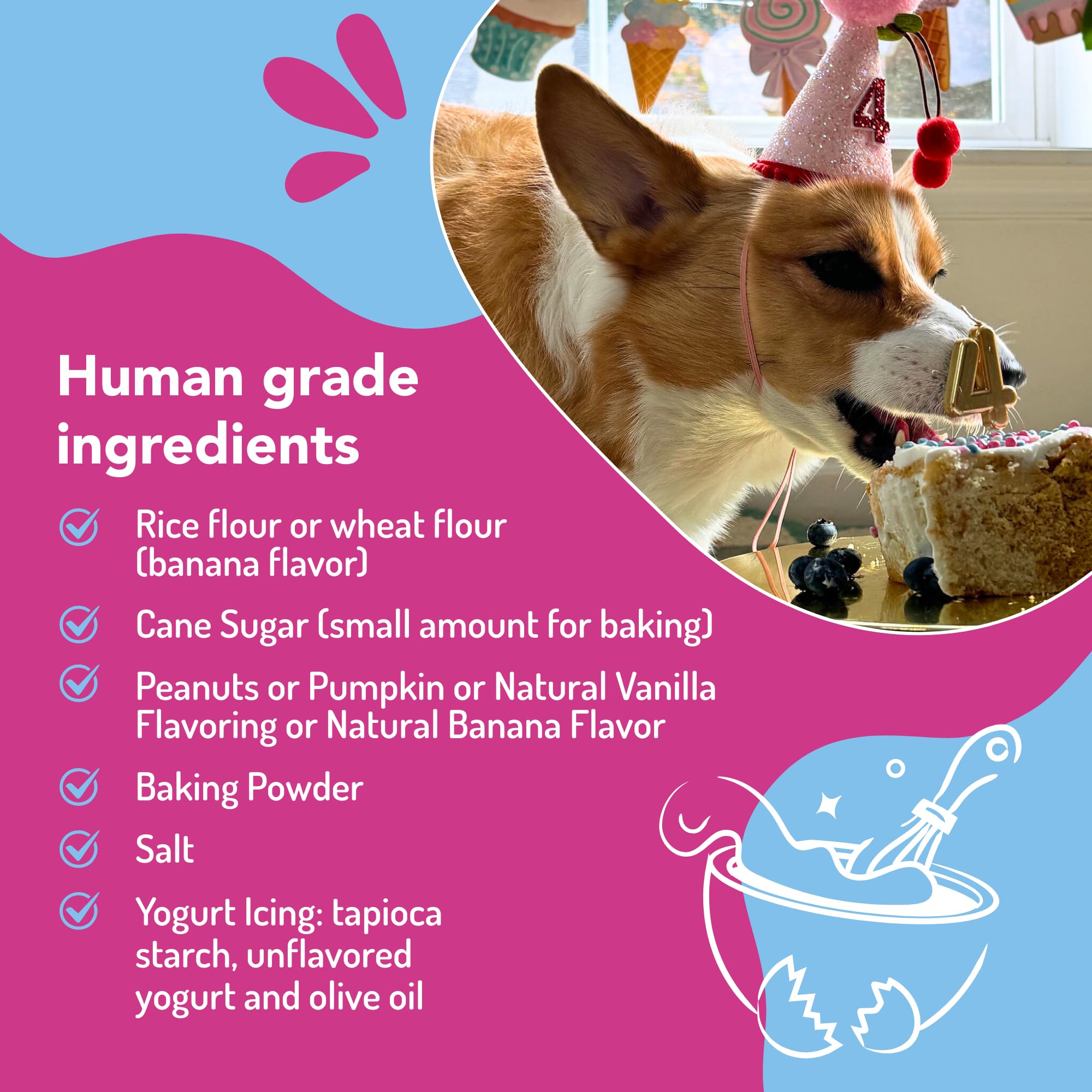 Puppy Cake fresh ingredients close-up highlight natural flavor.
