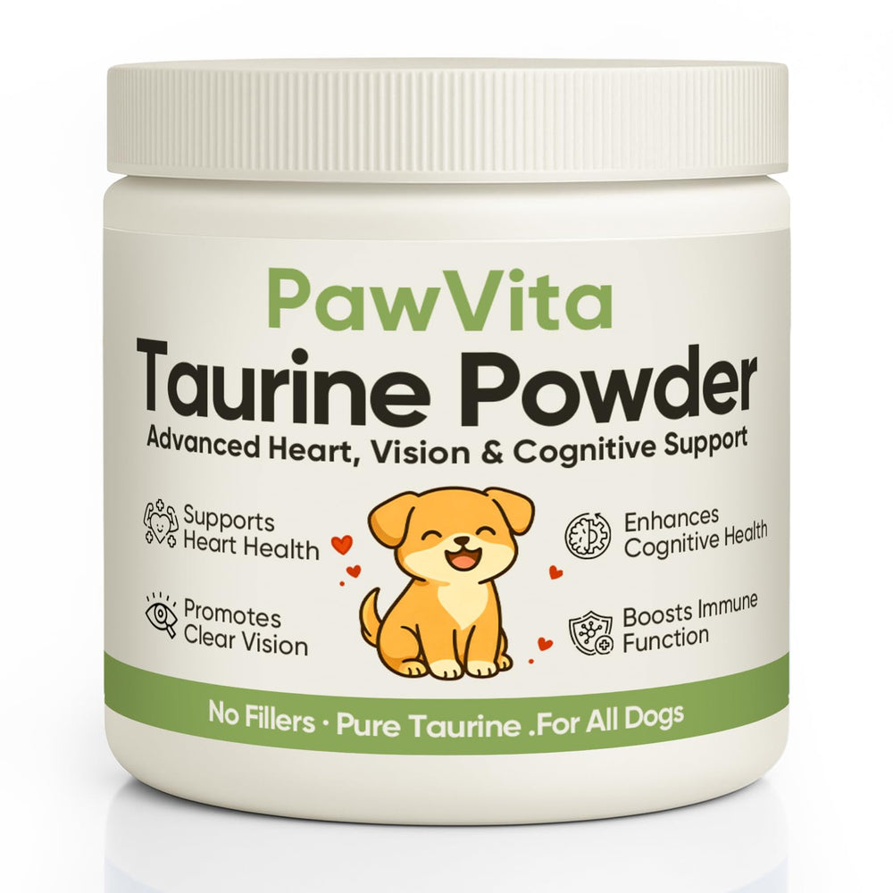 PuppyLabCo Pawvita Taurine powder bottle for dogs supports daily wellness and easy dosing at mealtime