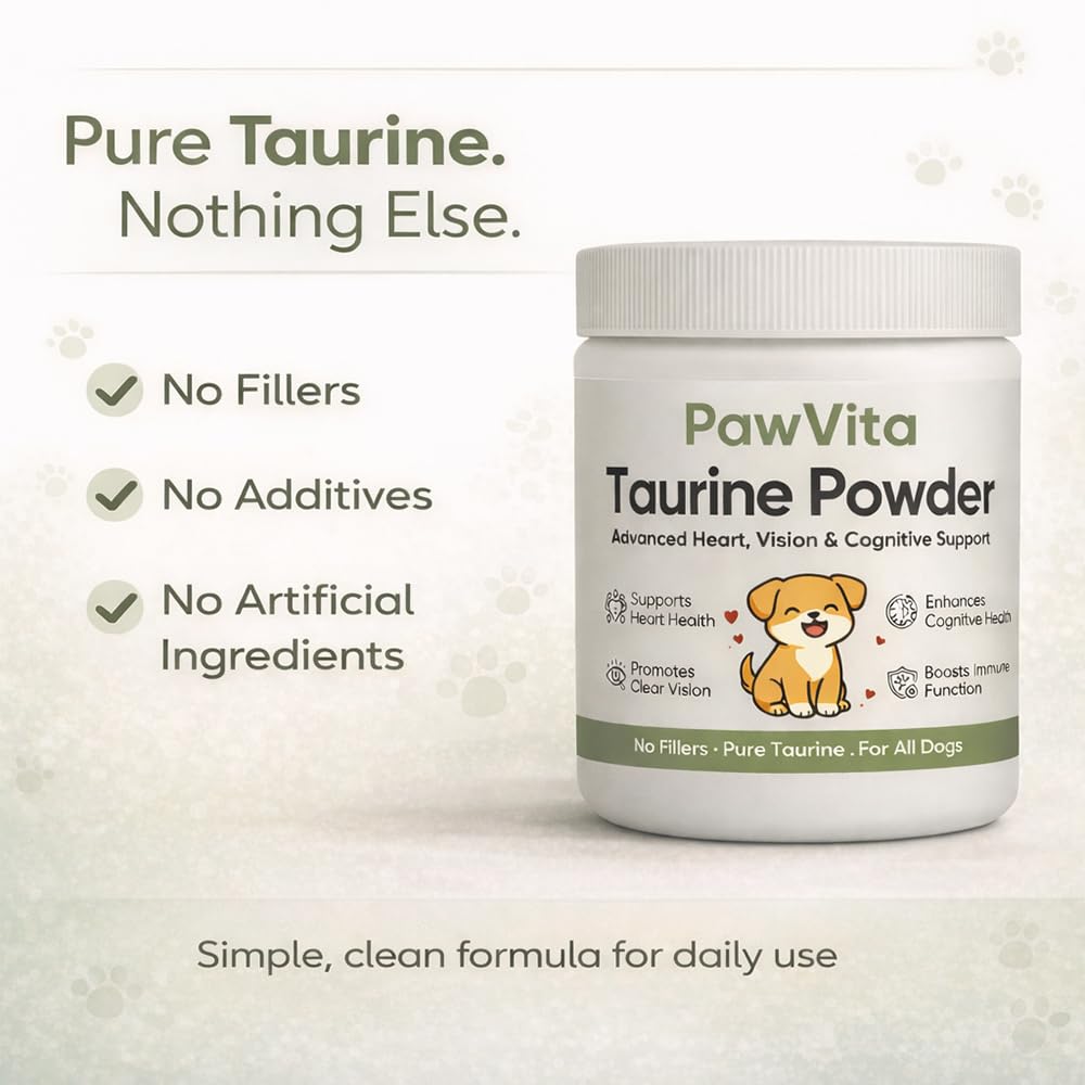 PuppyLabCo Pawvita Taurine powder mixed into a dog meal for easy daily use