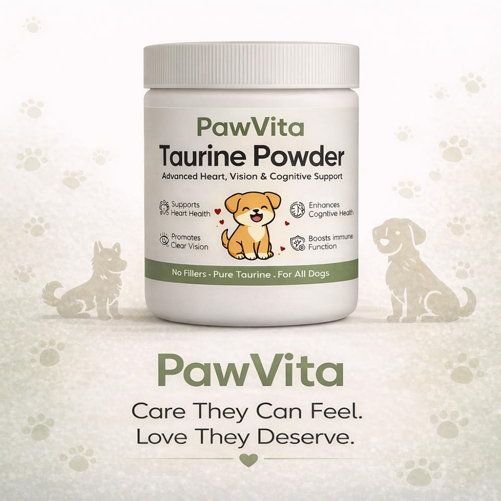 PuppyLabCo Pawvita Taurine powder packaging highlighting a trusted daily supplement for dogs