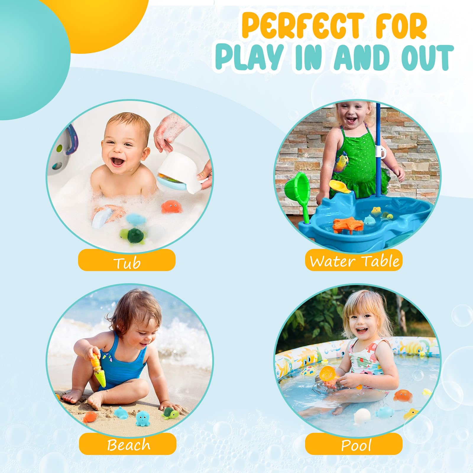 Puptily versatile water play toys for tub, pool, and table
