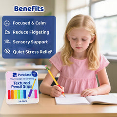 PuraEase grips on pencils provide quiet, slip-free use during writing