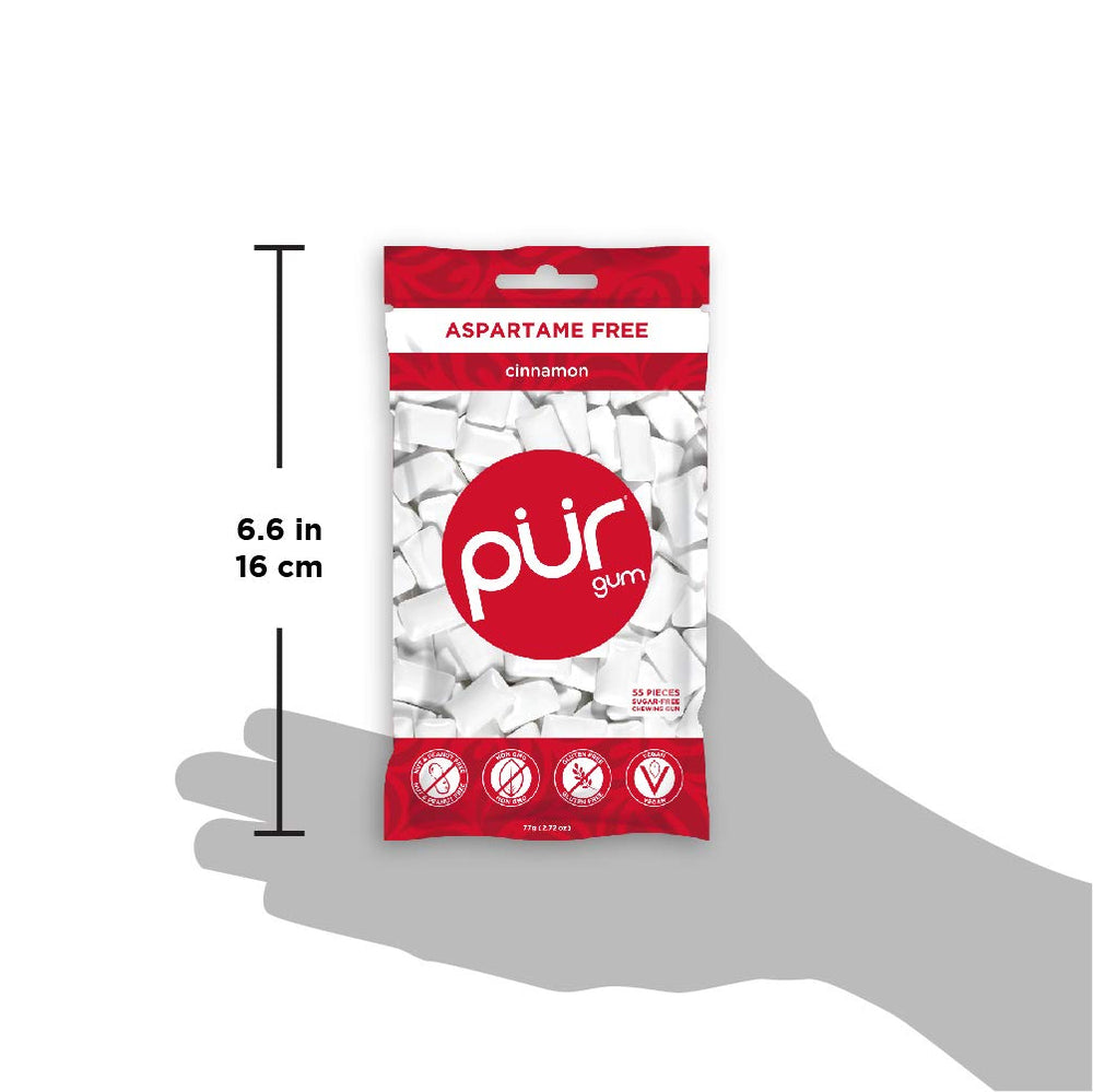 PUR Gum Cinnamon travel tin ready for on-the-go breath control