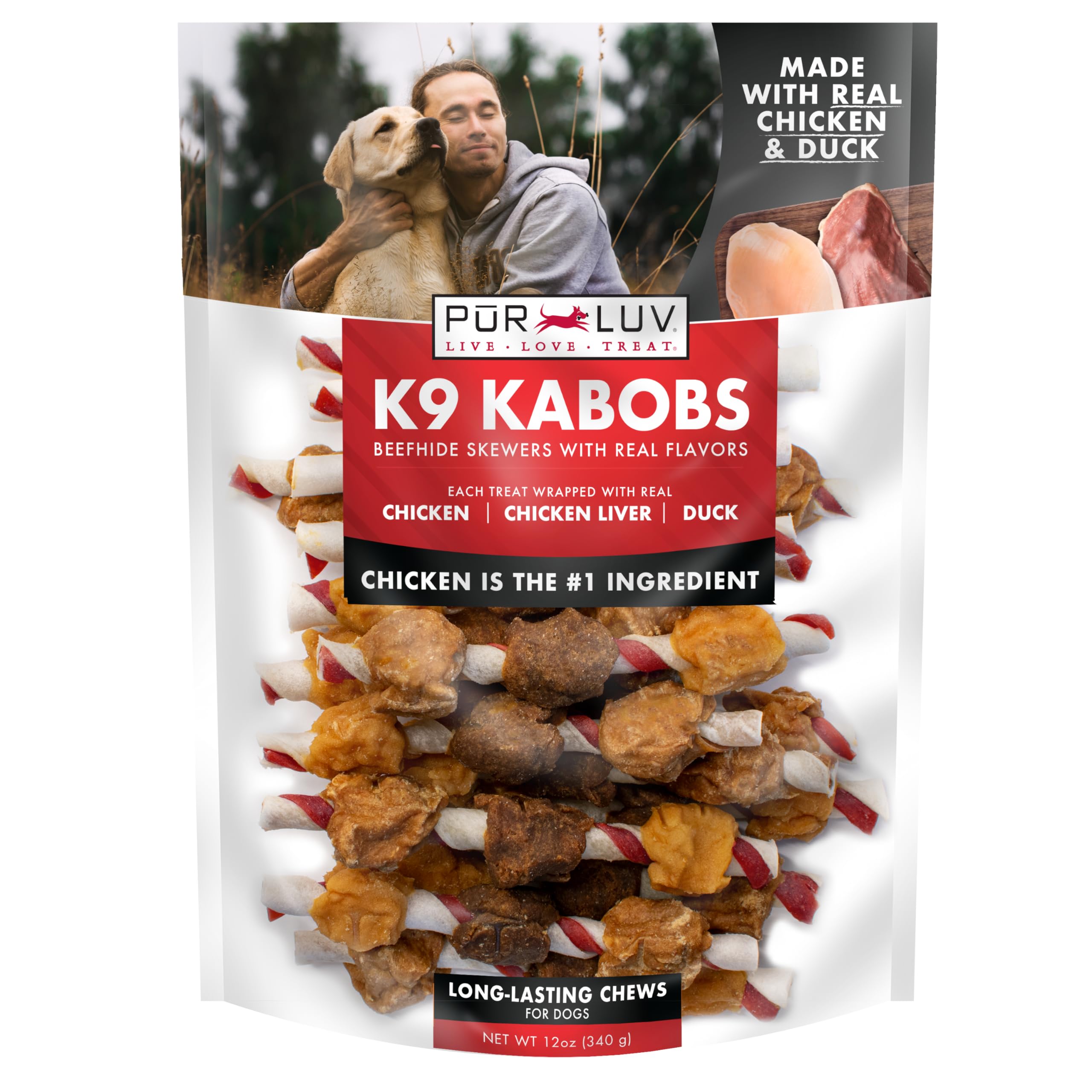 Pur Luv K9 Kabobs real chicken jerky close-up showing protein-rich treat for active dogs