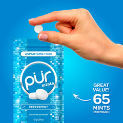 PUR Mints aspartame-free formula uses xylitol as a natural sweetener