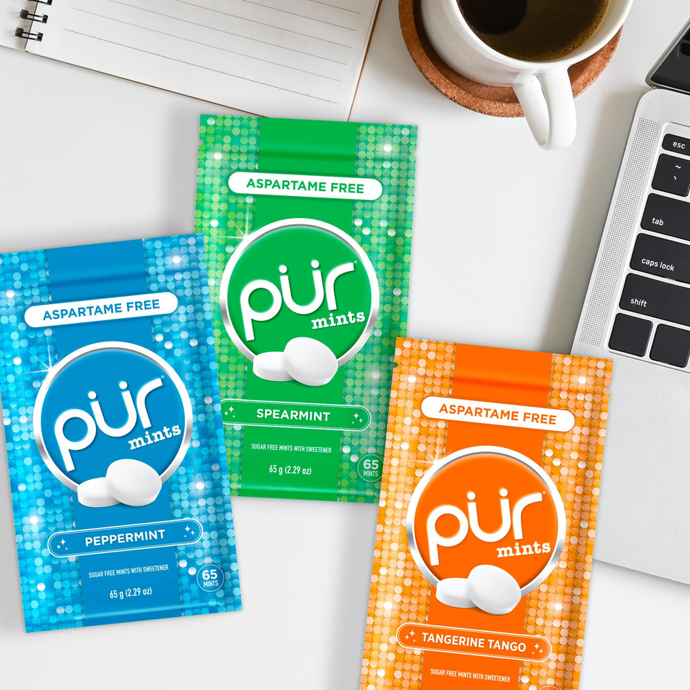 Dentist-recommended PUR Mints with spearmint flavor