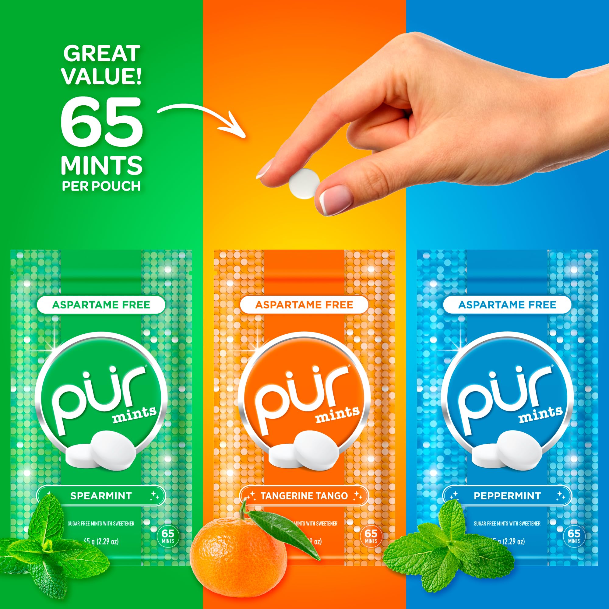 Pur Mints resealable pouch closeup emphasizes convenience and freshness