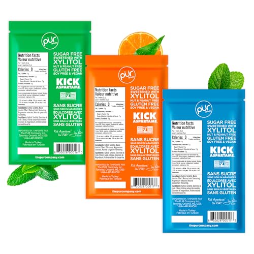 PUR Mints spearmint back of pack shows natural ingredients and clean label