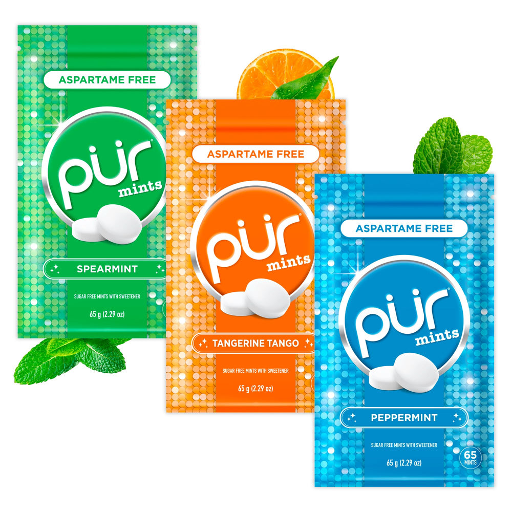 PUR Mints spearmint front of resealable pack highlights fresh flavor