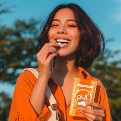 PUR Mints Tangerine Tango 3-pack display emphasizes value and convenience.