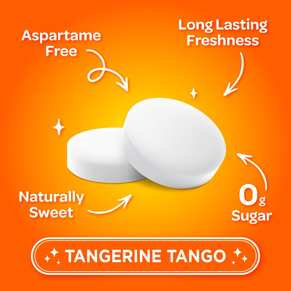 PUR Mints Tangerine Tango allergen-free badge notes vegan and gluten-free.