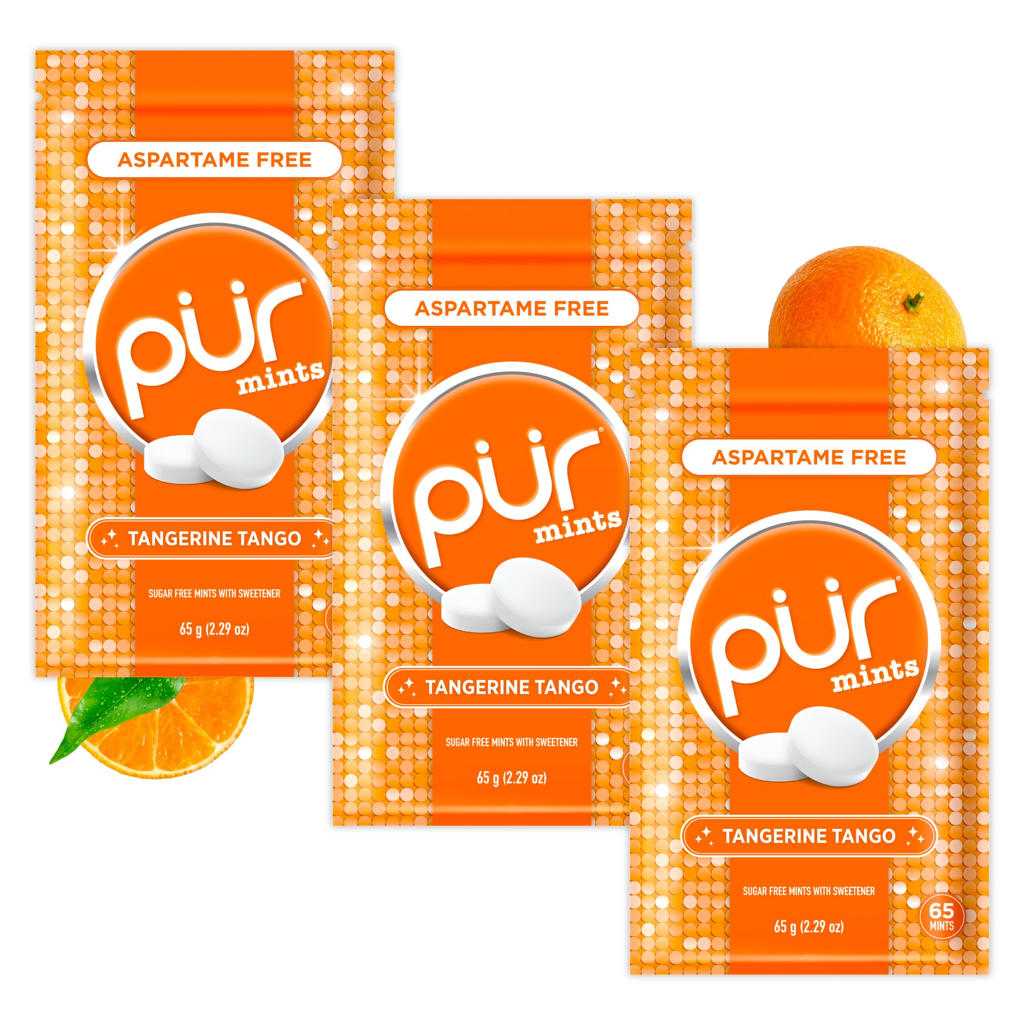 PUR Mints Tangerine Tango in a resealable pouch for easy freshness on the go.