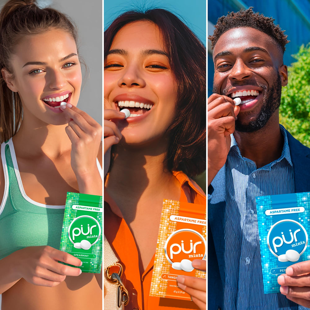 PUR Mints xylitol ingredient label highlights sugar-free, vegan formula