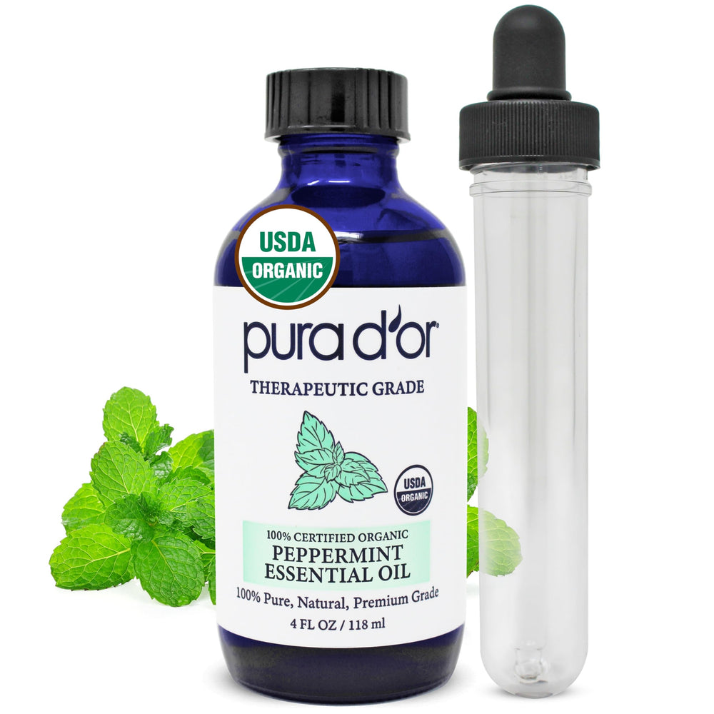PURA D'OR peppermint oil bottle front view for refreshing aromatherapy