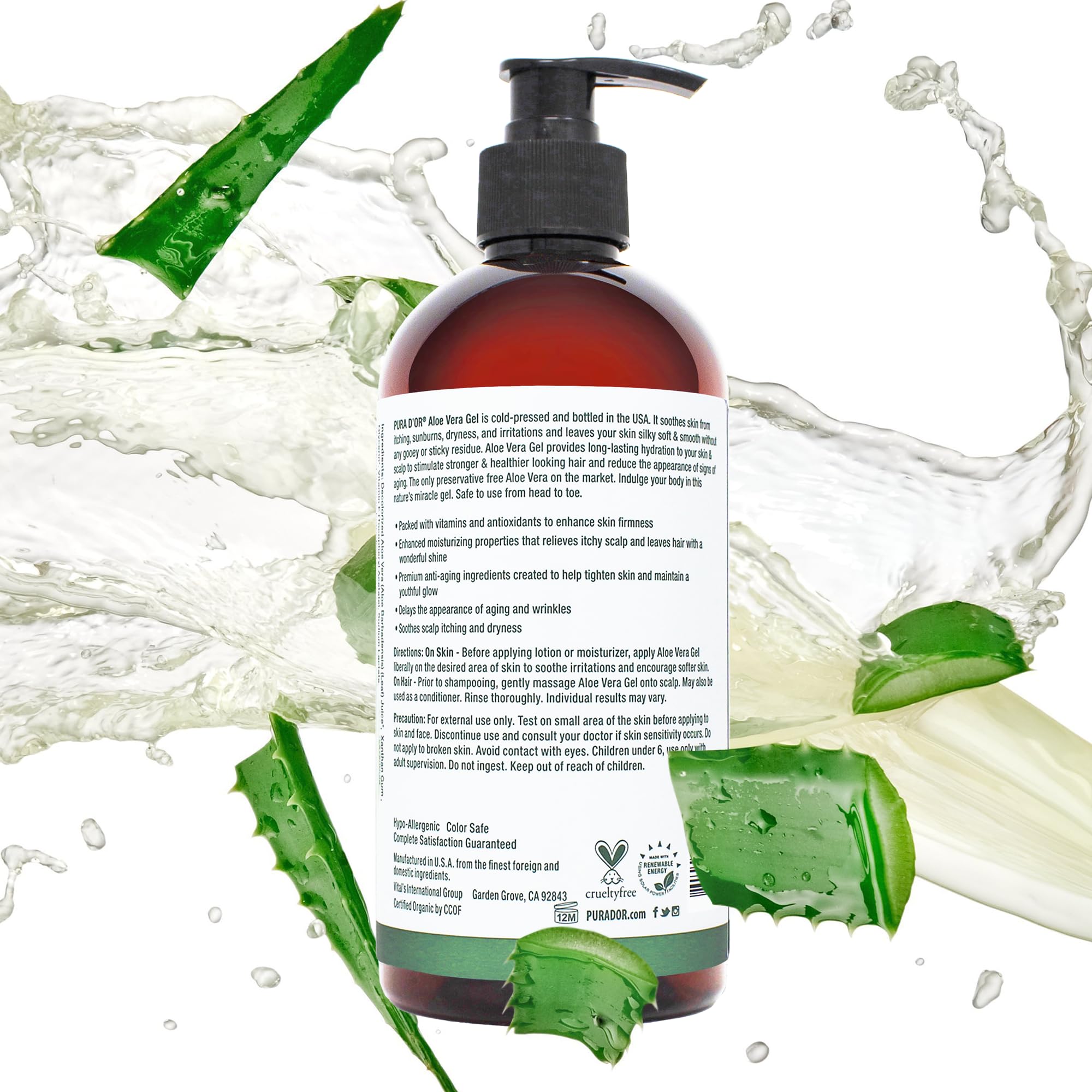 PURA D'OR Aloe Vera Gel comes in recyclable packaging.