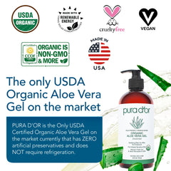 PURA D'OR Aloe Vera Gel texture close-up shows a smooth, non-greasy glide.
