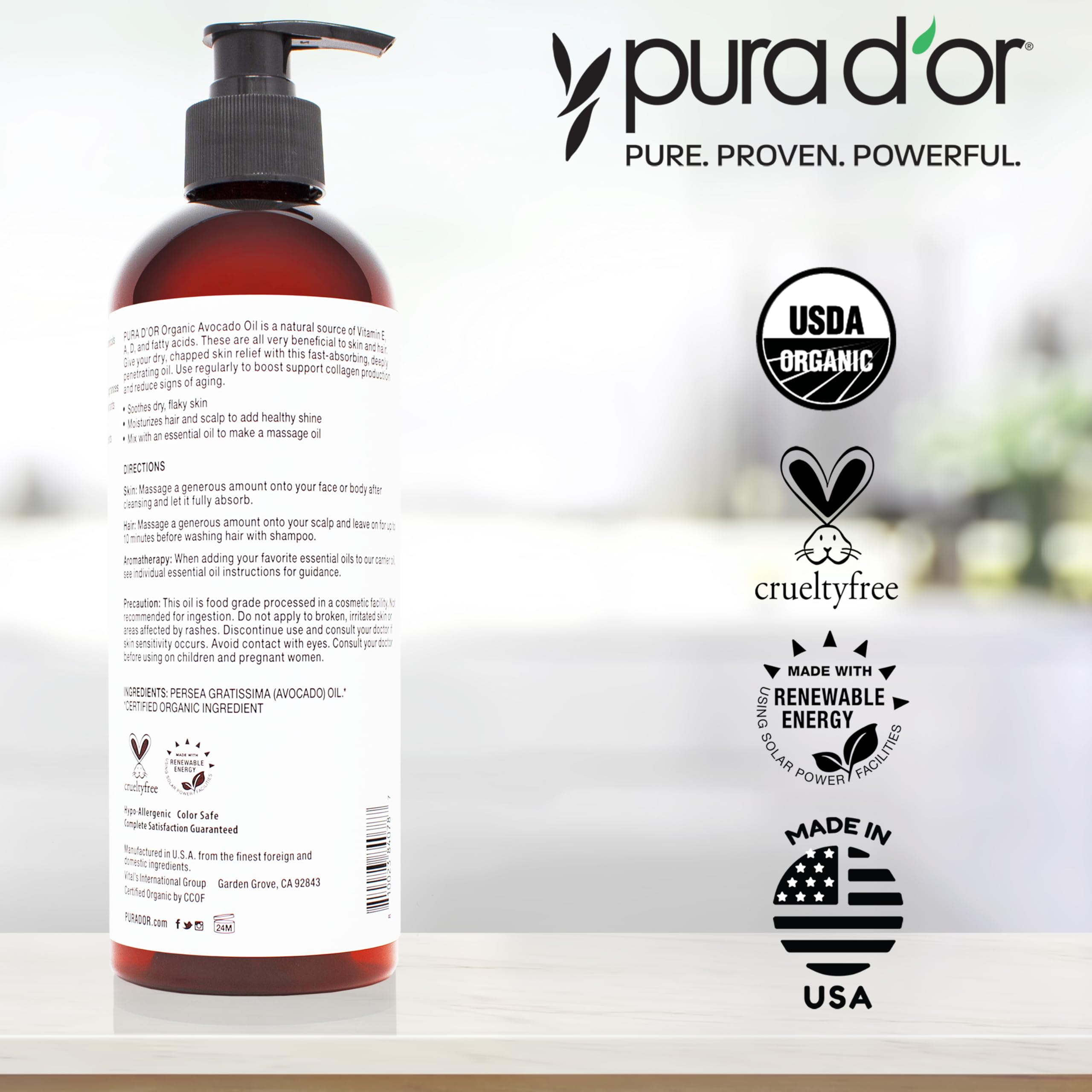 PURA D'OR avocado oil applied to skin to improve elasticity and glow