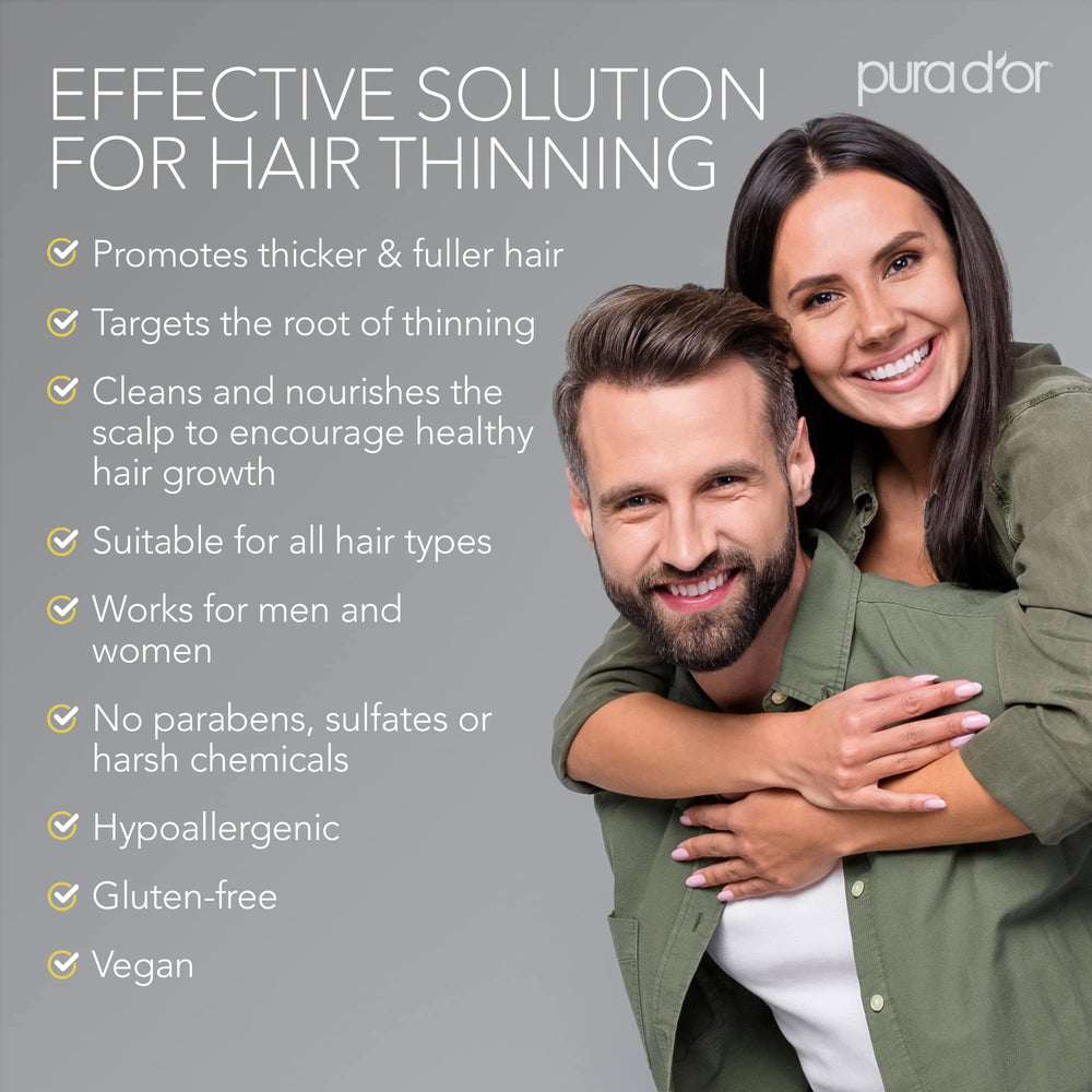 PURA D'OR bathroom setup with shampoo and conditioner promoting routine hair health.