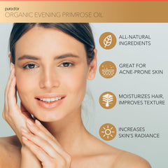 PURA D'OR Evening Primrose seeds oil press highlights pure extract for skincare.