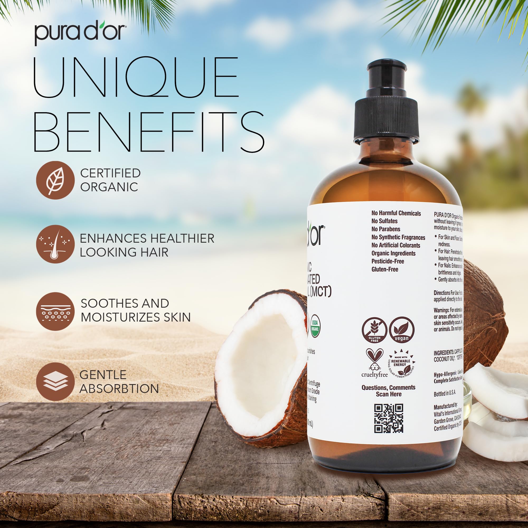 PURA D'OR bottle with pour demonstrates easy blending with essential oils.