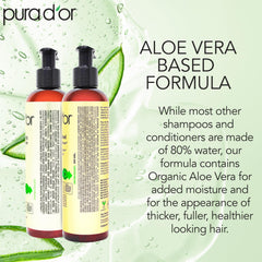 PURA D'OR Original Gold Label conditioner label closeup showcasing nourishing botanicals for stronger-looking hair.