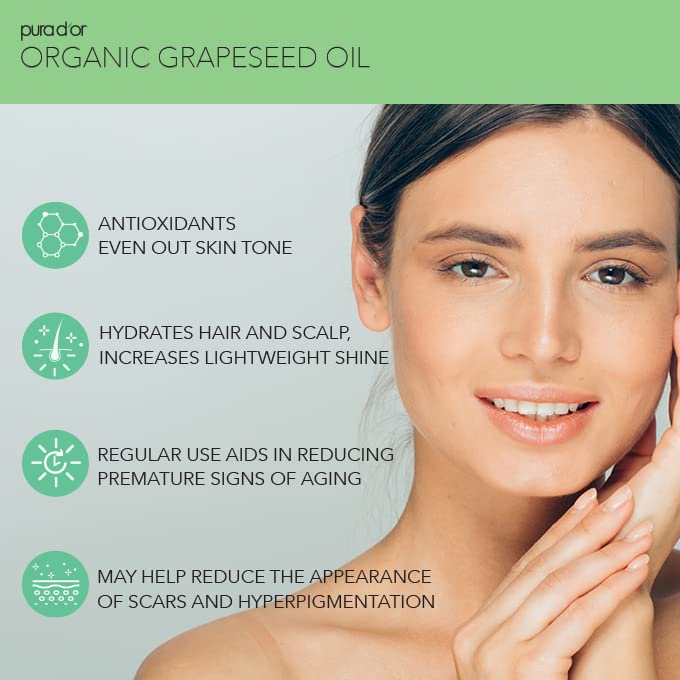 PURA D'OR grapeseed oil face-application improves skin tone and texture.