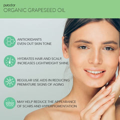 PURA D'OR grapeseed oil face-application improves skin tone and texture.