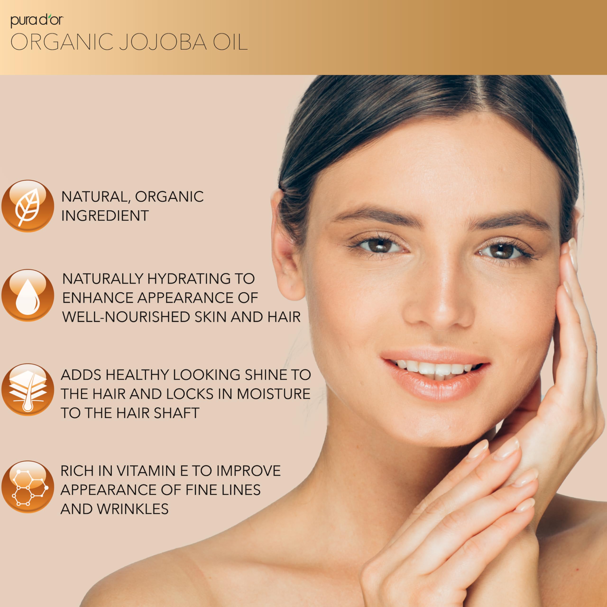 PURA D'OR Jojoba Oil application close-up shows fast absorption and non-greasy feel.