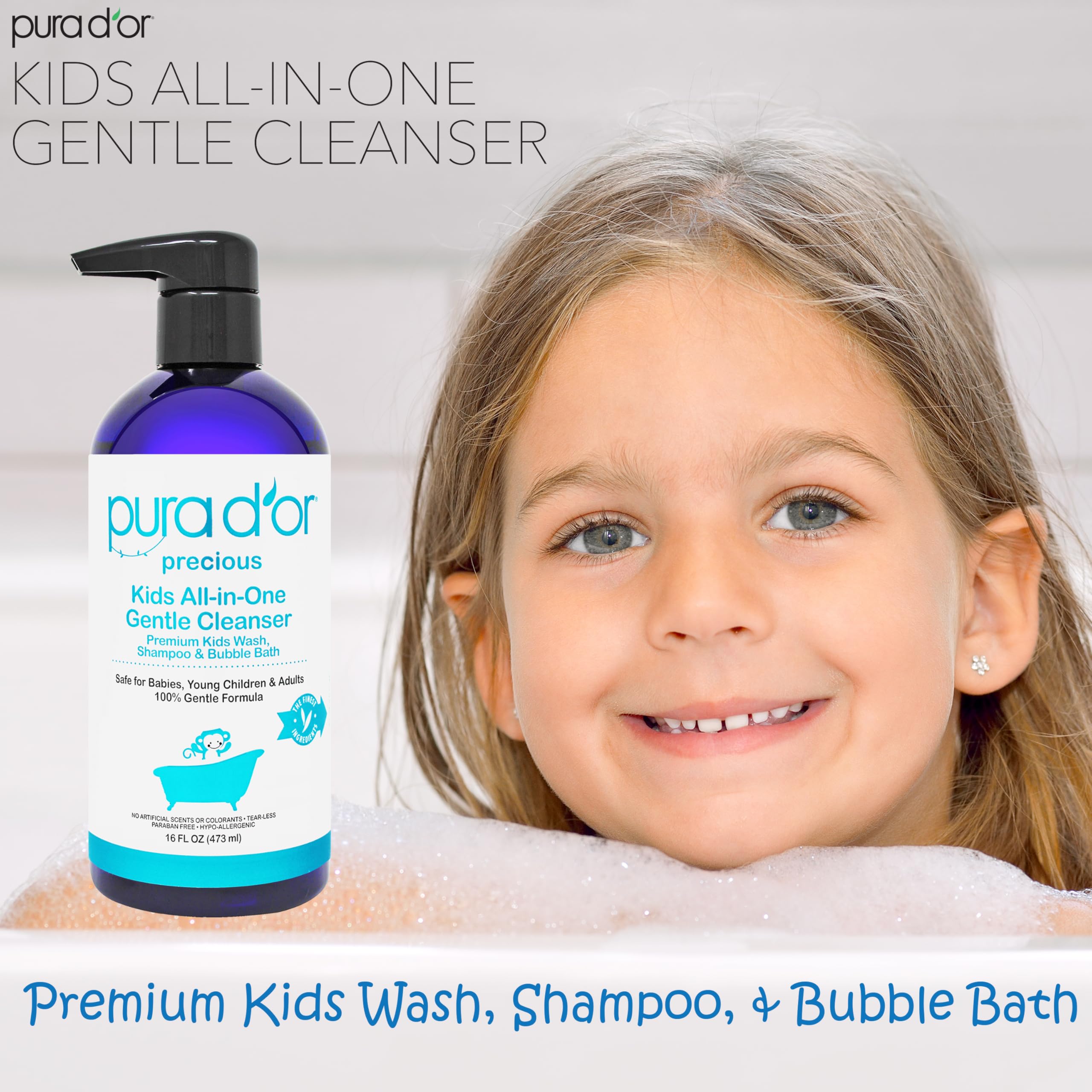 PURA D'OR Kids Wash tear-free application reduces bath-time worry for caregivers.