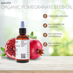 Pura D'or organic pomegranate oil pour demonstrates a lightweight, fast-absorb texture.