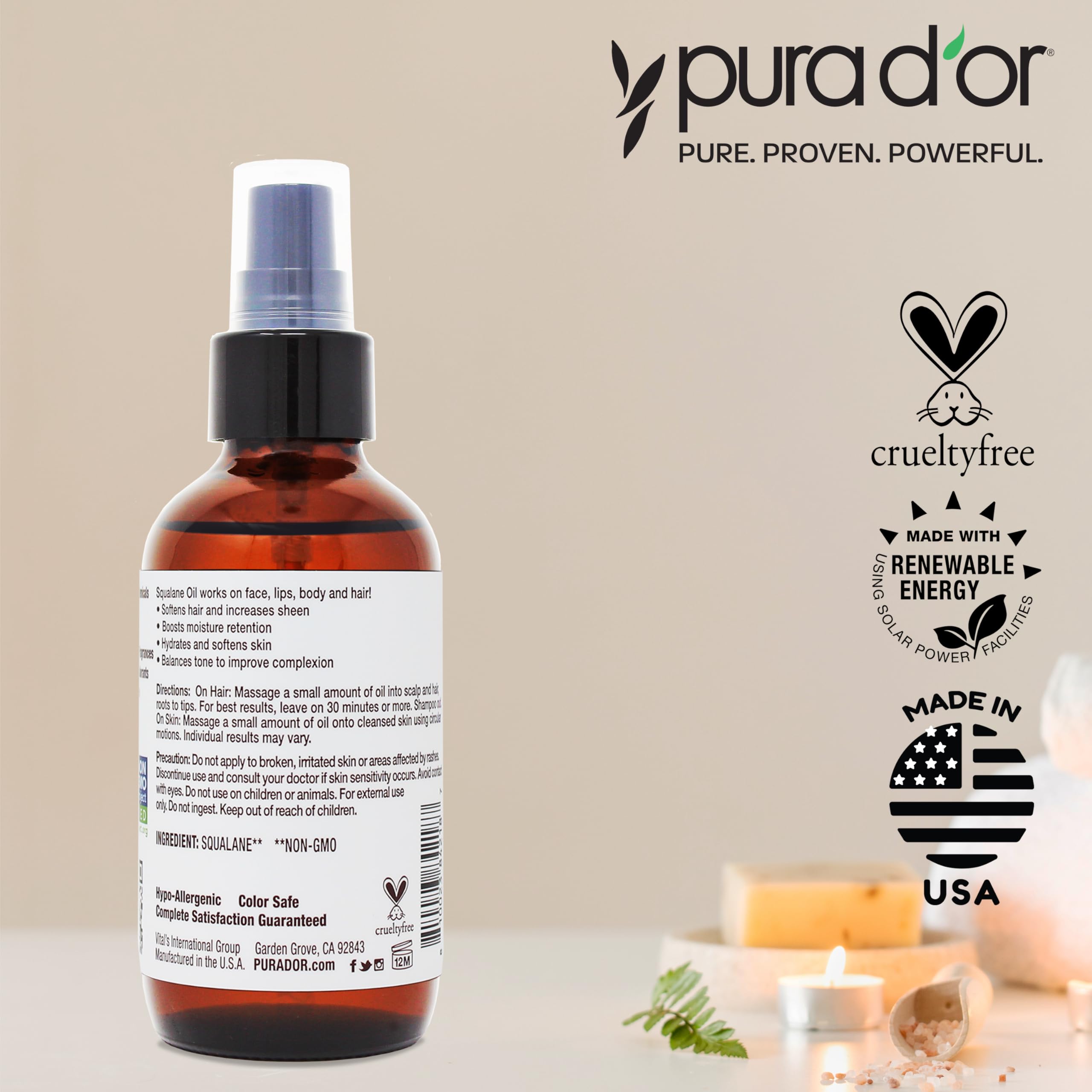 PURA D'OR Squalane Oil applied to face for balanced glow.