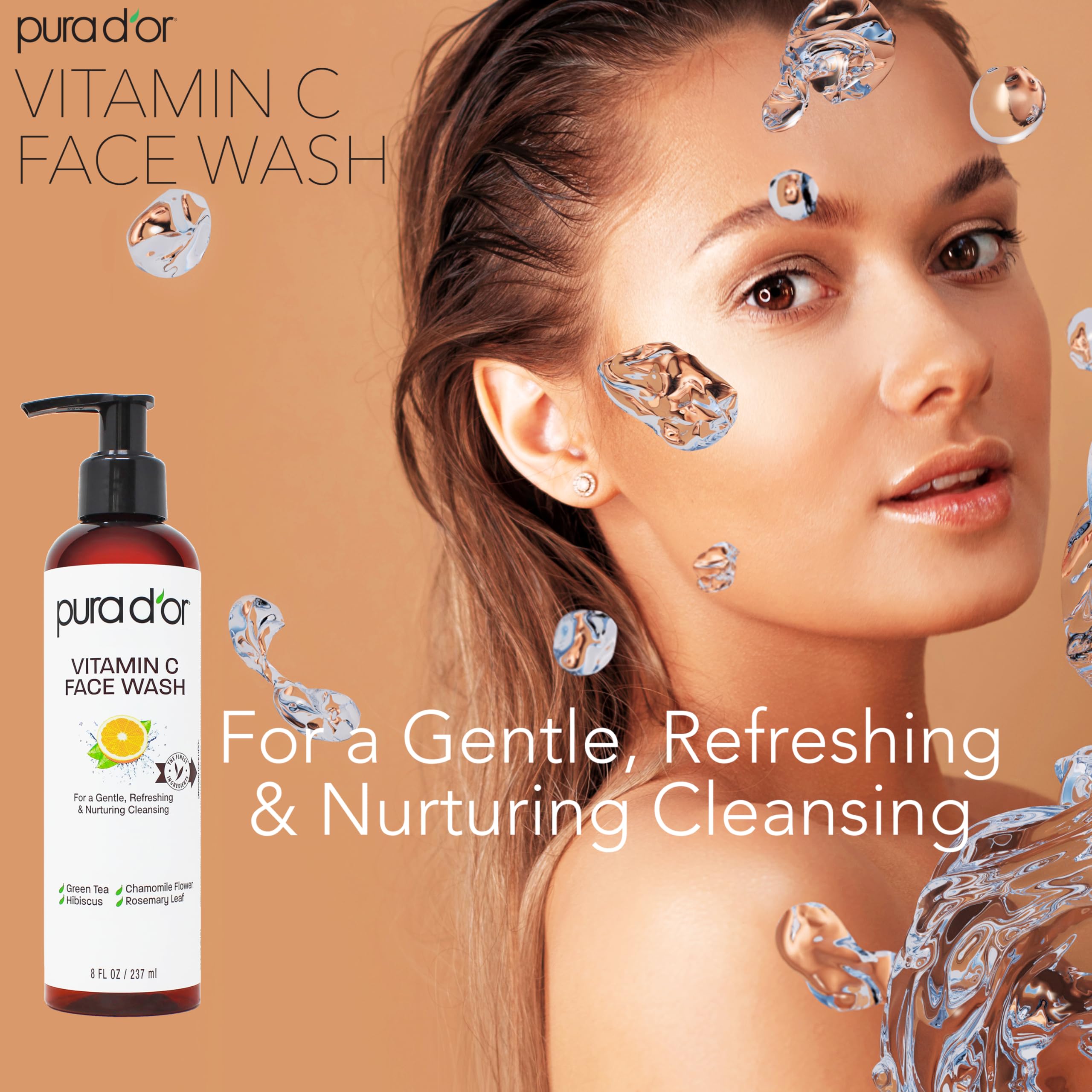 PURA D'OR Vitamin C Face Wash for all skin types, leaving refreshed and balanced.