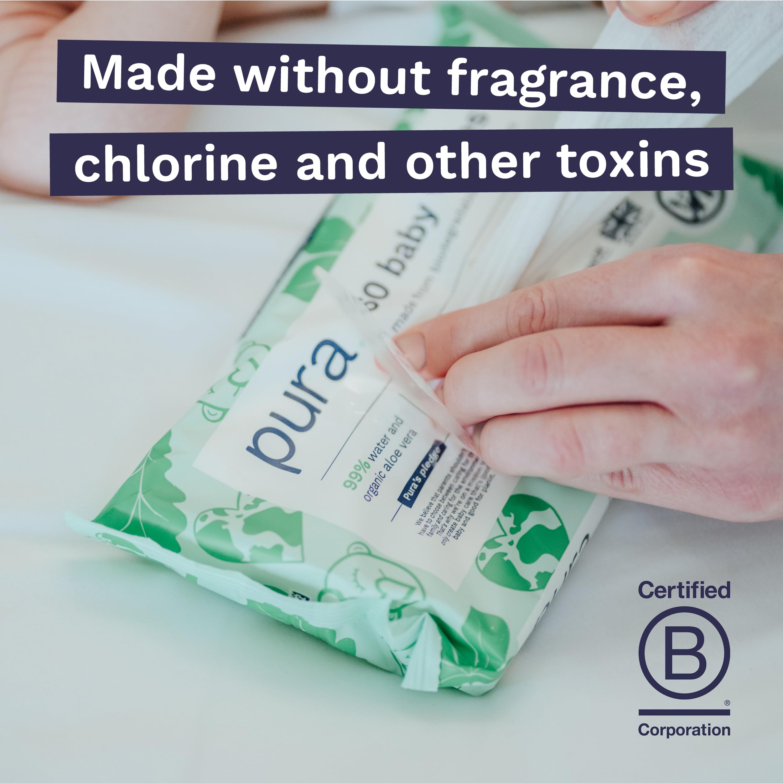 Pura wipes are larger for broader skin coverage