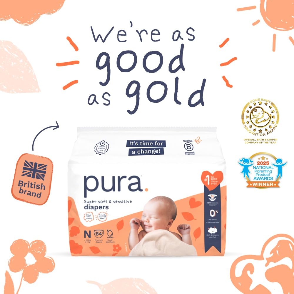 Pura Size N diaper with stretchy waistband for a snug, flexible fit