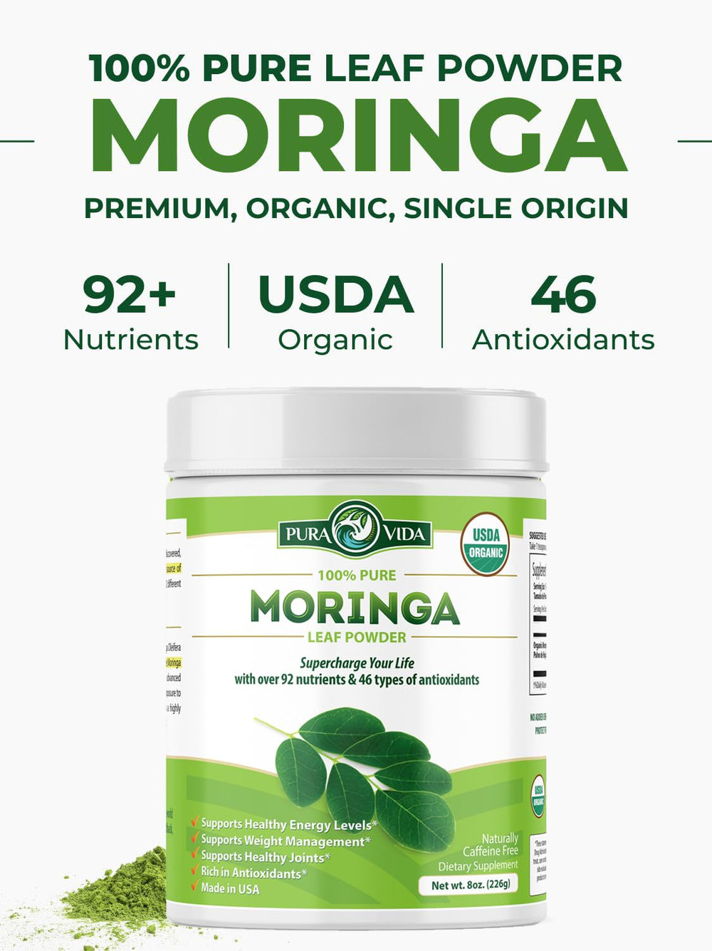 PURA VIDA MORINGA cup with smoothie highlights convenient daily use