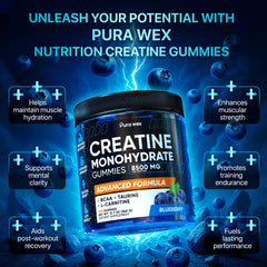 PURA WEX NUTRITION Creatine Monohydrate Gummies 8500mg Complex – Pre-Workout Chews, Sugar Free, Vegan, Blueberry (120 Count) - Perla Store | The Ultimate A to Z Marketplace for Every Need in Canada