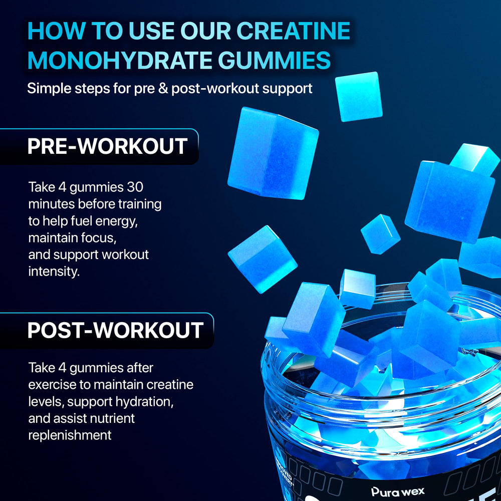 PURA WEX NUTRITION Creatine Monohydrate Gummies 8500mg Complex – Pre-Workout Chews, Sugar Free, Vegan, Blueberry (120 Count) - Perla Store | The Ultimate A to Z Marketplace for Every Need in Canada