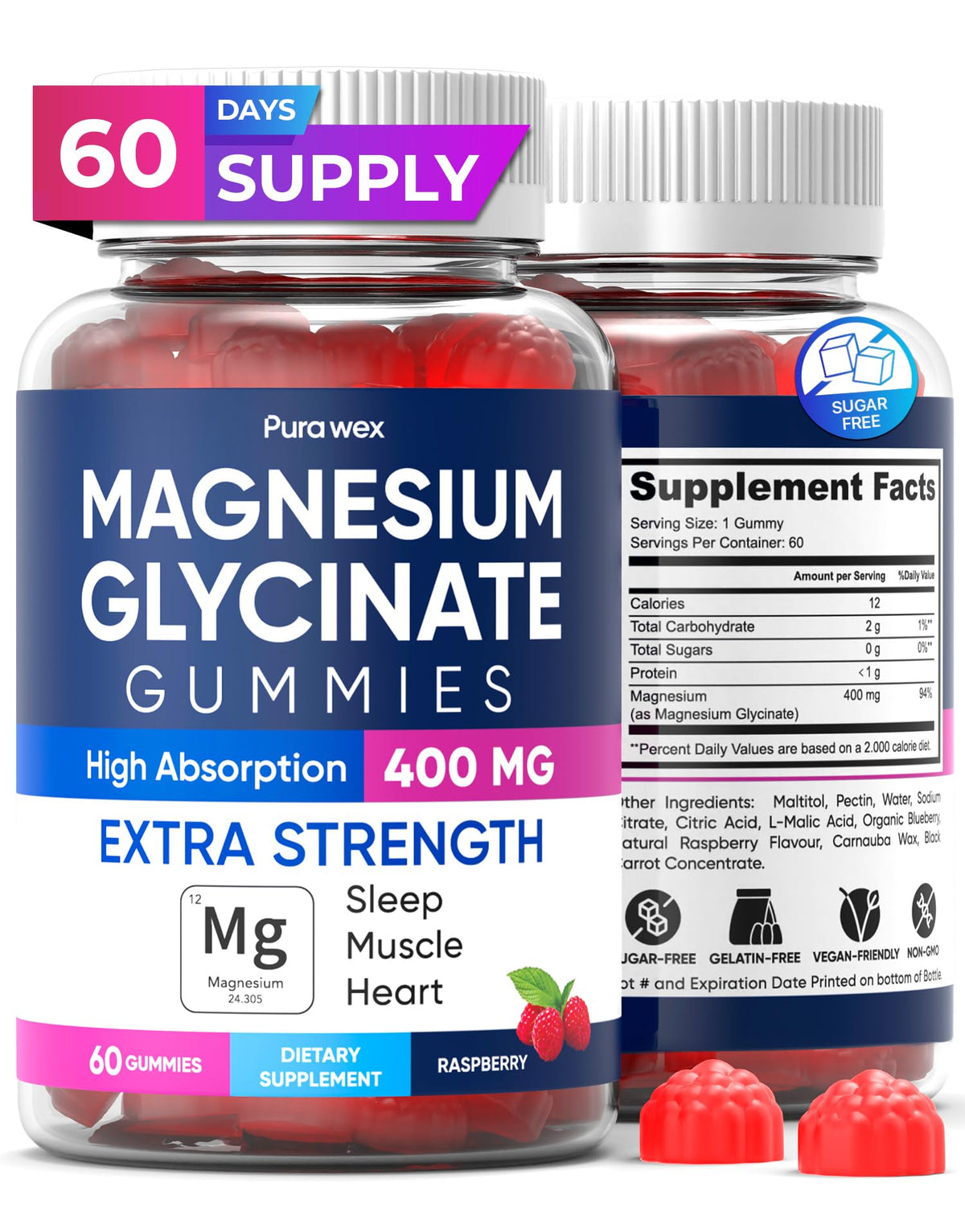 PURA WEX Magnesium Glycinate Gummies bottle front for daily wellness