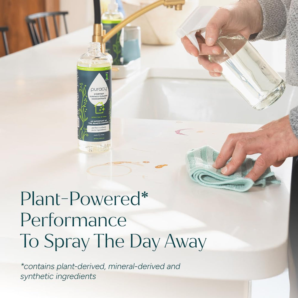 Puracy Multi-Surface Cleaner Organic Lemongrass label close-up highlighting plant-powered, residue-free cleaning.