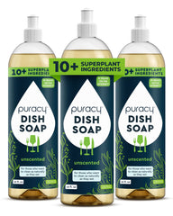 Puracy Unscented Dish Soap Packs bottle pour shows easy, thorough cleaning