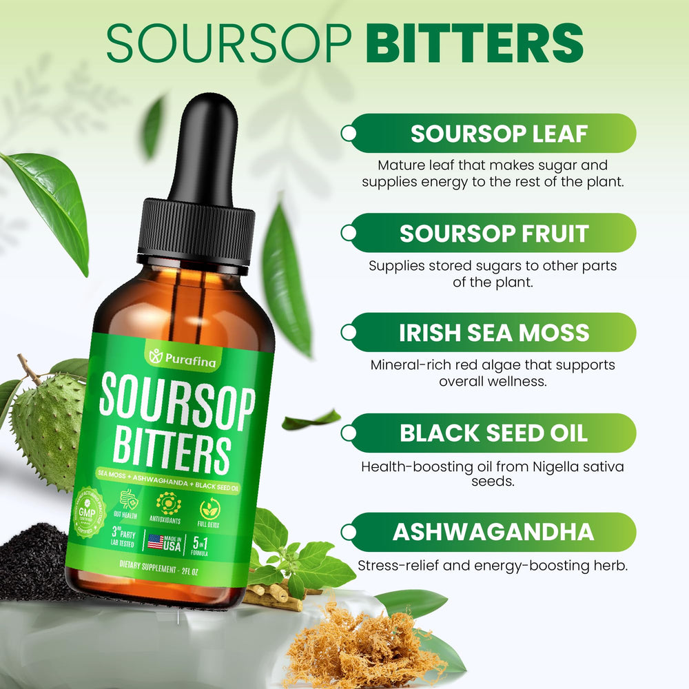 Purafina Soursop Bitters bottle cap closeup showing easy dosing.
