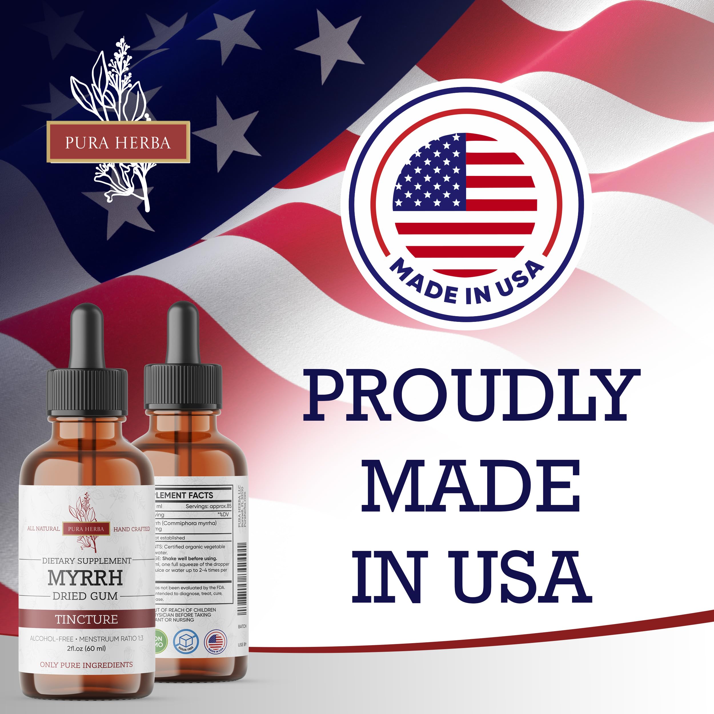 Pura Herba non-GMO vegan gluten-free badge on the bottle